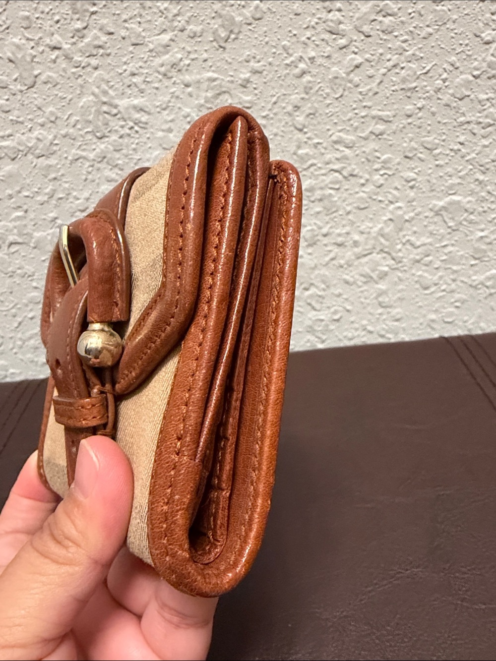 Burberry Tan Canvas and Brown Leather Buckle Wallet - Picture 3 of 8